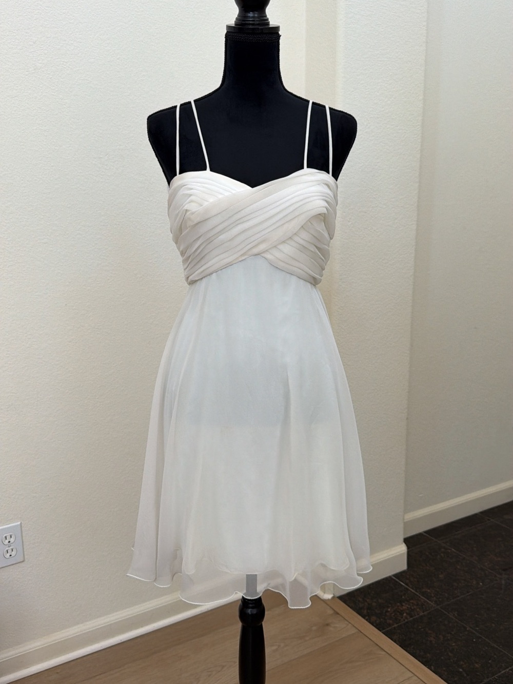 Vintage White Ivory Chiffon Ruched Rhinestone Mini Dress Size 2